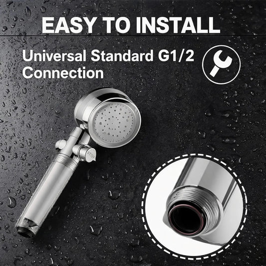 7 Color LED Shower Head with Filter - Water Powered High Pressure Handheld Shower Head, Self-Powered Color Changing Lights, Water Purifying Filter System, One Button Stop Switch, Chrome Finish