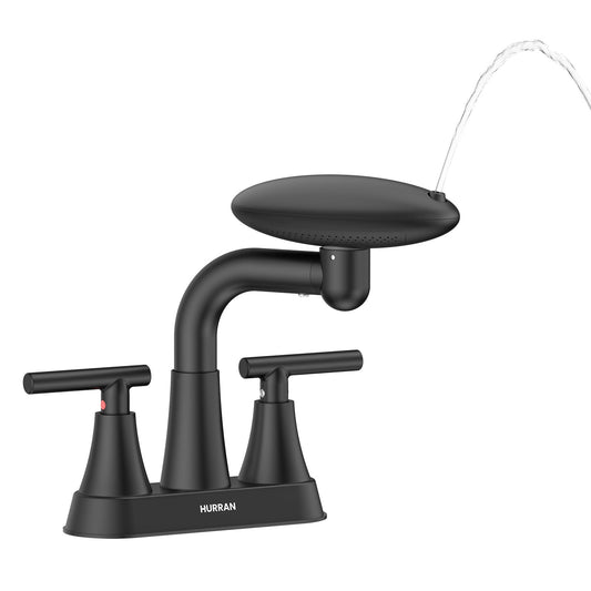 4 Inch Centerset Bathroom Faucet, 4 Spray Modes Bathroom Sink Faucet with Pop Up Drain and Supply Hoses, Stainless Steel 2 Handle Vanity Faucet for 3 Hole Sink, Matte Black